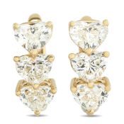A pair of 18K Yellow Gold 3.0ct Diamond Earrings. Heart-shaped Diamonds with a total weight of 3.0