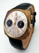 A Vintage Breitling Top Time Gents Chronograph Watch. Black leather strap. Gilded case - 39mm.