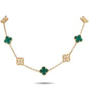 A Van Cleef & Arpels Vintage Alhambra 18K Yellow Gold 2.41ct Diamond and Malachite 10-Motif