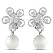 A pair of Assael 18K White Gold 5.24ct Diamond and Pearl Clip-On Earrings. Luminous 14.3mm pearl