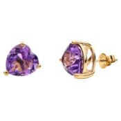 A Pair of 9K Yellow Gold Amethyst Earrings. Heart Shape Cut Amethyst Gemstones, Weighing Total 7.