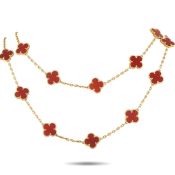 A Van Cleef & Arpels Alhambra 18K Yellow Gold Carnelian 20-Motif Necklace. Crafted from 18K Yellow