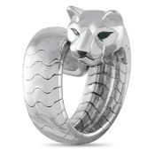 A Substantial 18K White Gold Cartier Panther Lakarda Ring, 25.5-gram. Green tsavorite garnets