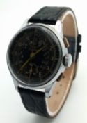 A Rare, Vintage (1930/40s) Breitling Chronograph Gents Watch. Black leather strap. Stainless steel