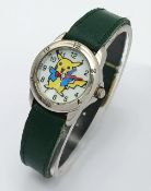 A POKEMON, PIKACHU, GREEN STRAP WATCH. IN FULL WORKING ORDER. NEW BATTERY FITTED RECENTLY. S/A