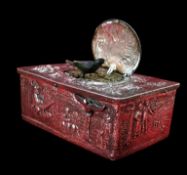 Antique German silver singing bird box . with importers mark for British Commercial Transport Co