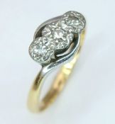 Antique 18 CARAT GOLD RING with 3 DIAMONDS set in PLATINUM. Complete with Antique Ring Box. 2.40