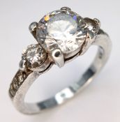 A 925 Sterling Silver Clear Stone Set Trilogy Ring. Size P. 4.08g.