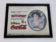 A Vintage Advertising Coca-Cola Branded Mirror with a Victorian Style Portrait. In frame - 58 x