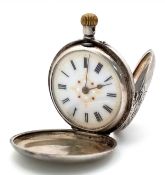 An Antique 935 Silver Ladies Full-Hunter Pocket Watch. Engraved outer case (36mm) with decorative