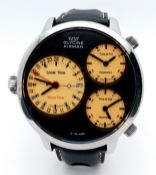 A Glycine Airman 7 Crosswise Automatic Gents Watch. Model 3841. Black silicone and leather strap.