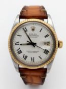 A Vintage Stylish Rolex Datejust Gents Watch with White "Buckley" Dial. Black Roman numerals and