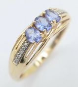 Beautiful 14 CARAT GOLD SAPPHIRE and DIAMOND RING. Fully hallmarked. 2.4 Grams. Size O 1/2 - P.