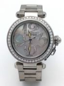 A Pasha de Cartier Automatic Diamond Ladies Watch. Stainless steel bracelet and case - 36mm. Diamond