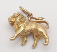 Fully Hallmarked 9 CARAT GOLD, LION CHARM/PENDANT. 3.0 Grams. Please see pictures.