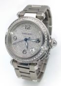 A Pasha de Cartier Diamond Automatic Ladies Watch. Stainless steel bracelet and case - 36mm. Diamond