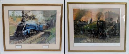 Two framed limited edition prints by Terence Cuneo. 'Mallard' 337/350 and 'Winston Churchill' 630/
