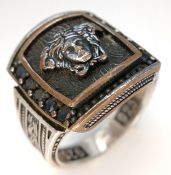 A substantial 925 Sterling Silver Medusa Set Signet Ring. Size R. 11.44g.