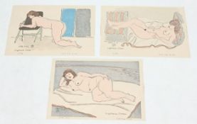 A Collection of Three Japanese Woodblock Prints by Kiyoharu Sone (1930 - ). Depicting nude women