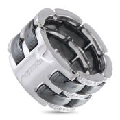 A Chanel ULTRA 18K White Gold 0.38ct Diamond and Black Ceramic Ring. Black ceramic links and 18K