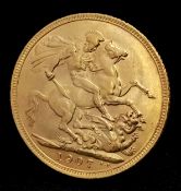 A 1907 Edward VII Full Sovereign Coin. 22K gold.