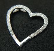 A 9K WHITE GOLD, DIAMOND SET , OPEN HEART PENDANT. 1.2G. SC 1013