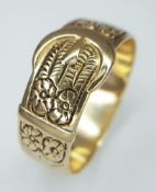 A 9K Yellow Gold Band Ring in Belt Form. 8/9mm width. Size W - W1/2. 5.75g.