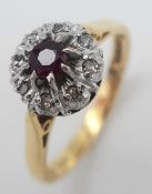 Vintage 18 CARAT GOLD, RUBY and DIAMOND RING. Full UK hallmark. 3.9 Grams. Size M 1/2 - N. Beautiful