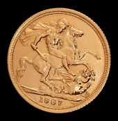 A 1967, QUEEN ELIZABETH II, FULL SOVEREIGN COIN. PROOF CONDITION. 22K GOLD. 9905