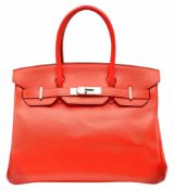 An Hermes Bougainvillier Epsom Birkin 30 Handbag. Bougainvillier Epsom leather exterior with