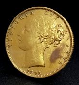 AN 1878, QUEEN VICTORIA, YOUNG HEAD, SHIELD BACK, SYDNEY MINT, FULL SOVEREIGN COIN. 22K GOLD. 10080