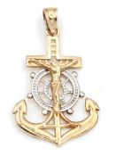A 9K YELLOW GOLD, MARINERS CRUCIFIX / ANCHOR CROSS PENDANT. 1.1G. SC 2044