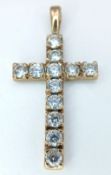 A 9K Yellow Gold CZ Cross Pendant. 34mm length, 2.4g total weight. Ref: SH2580I