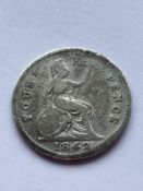 1842 SILVER GROAT ( 4 Pence Coin) Fair/ Fine Condition. Early Victoria Young Head. Nice Coin ,Please
