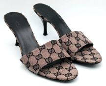 A Pair of Vintage Gucci (2000s) GG Monogram Canvas Mule Slip-On Heels. Size 38 1/2 Italian - 5.5 UK.
