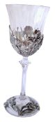 A vintage royal selangor, pewter iris design wine glass. 22cm tall.