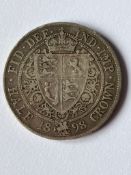 1898 SILVER HALF CROWN coin. Very Fine Condition. Please see pictures.