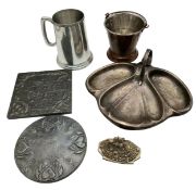 6x vintage white metal decorative items. Comprising a three-section serving dish with central