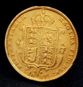 AN 1887, QUEEN VICTORIA, JUBILEE HEAD, SHIELD BACK, HALF SOVEREIGN COIN. 22K GOLD. C 2003