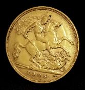 A 1906, KING EDWARD VII, HALF SOVEREIGN COIN. 22K GOLD. 9724 - 5