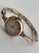 Ladies Vintage 9 CARAT GOLD ART DECO WRISTWATCH with 9 CARAT GOLD BRACELET STRAP. Full UK hallmark