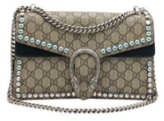 A Gucci GG Supreme Monogram Crystal Dionysus Shoulder Bag. GG Supreme monogram canvas exterior