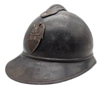 WW1 French M15 Adriane Helmet with Liner. It has been badged to the American Field Service, a non-