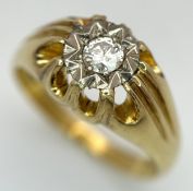 An 18K Yellow Gold and Diamond Solitaire Ring. A 0.25ct round brilliant cut diamond set in a