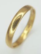 A 22K Yellow Gold Band Ring. 4mm width. UK hallmarks. Size Q 1/2. 3.8g.