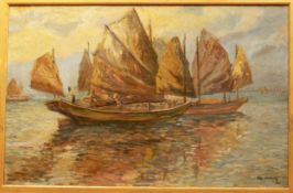 "Ha Long Bay" by Ng. Duong. 55 x 85 cm. Oil on canvas. Signed lower right.Artist signed as Ng.