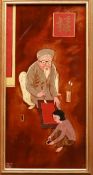 "The Scholar", 20th Century. 40 x 20 cm. Lacquer. Signed lower left. Artist unknown. This work is