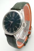 An IWC Diamond Schaffhausen Portofino Automatic Ladies Watch. Green leather strap with fold-over