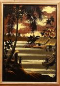 "Riverside Scenery" by Le Thy. 35 x 25 cm. Lacquer. Signed lower left.Le Thy (1919-1961), Vietnamese