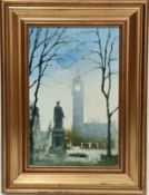 A Haunting Painting of Big Ben - Oil on Canvas. Artist signature bottom left corner. In frame - 40 x